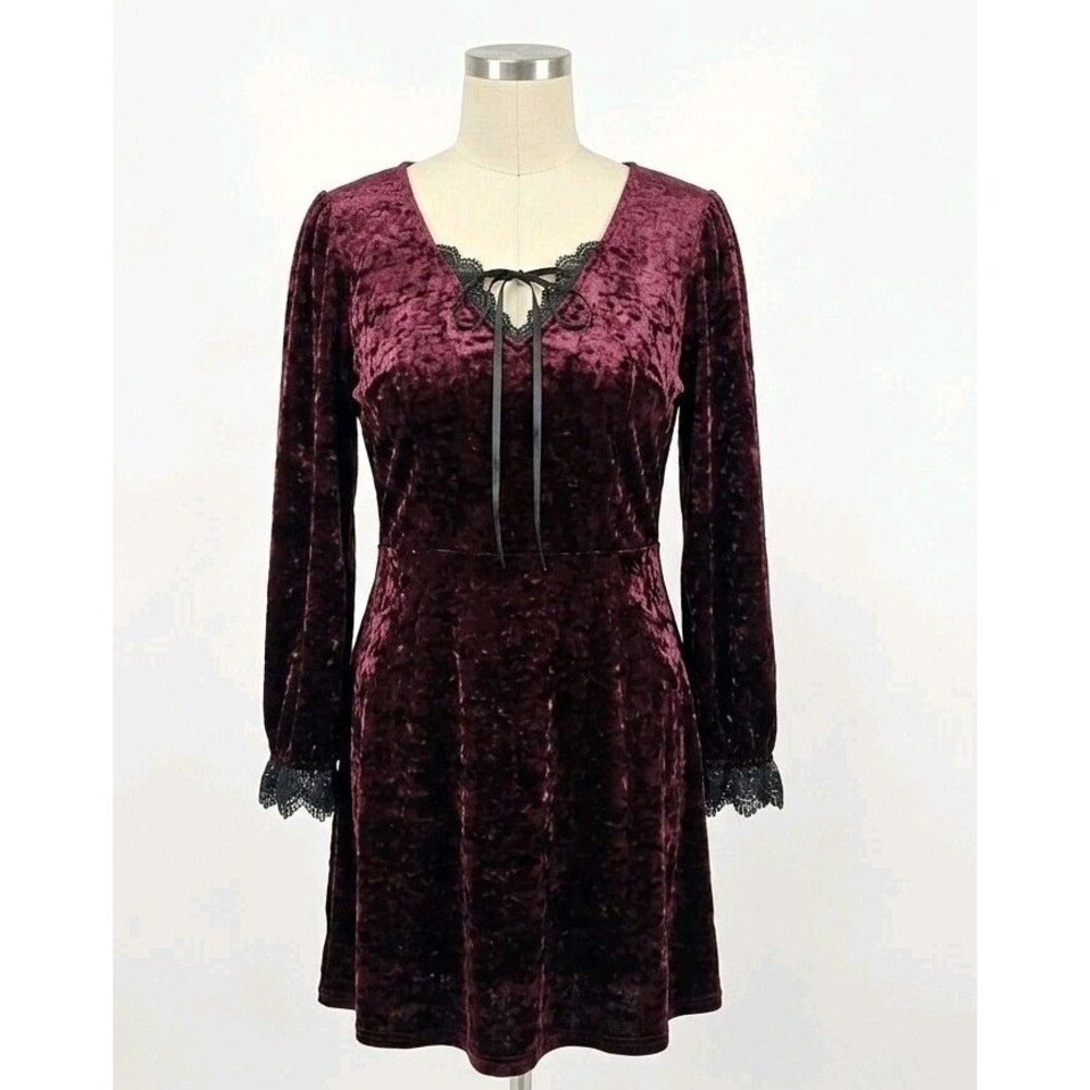 Crushed Red Velvet Dress Black Lace Vampire Goth Fairycore Whimsigoth 4X